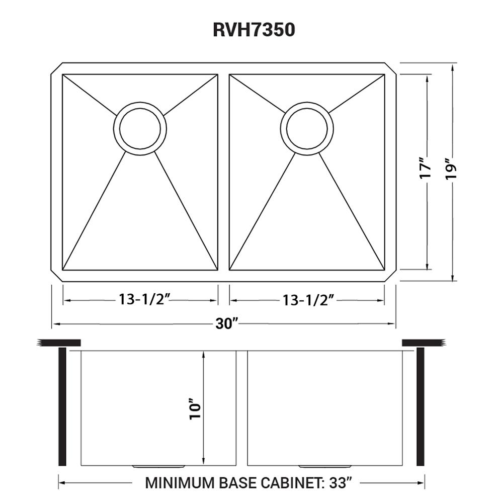 Ruvati 30-inch Undermount 50/50 Double Bowl Zero Radius 16 Gauge Kitchen Sink. Picture 15