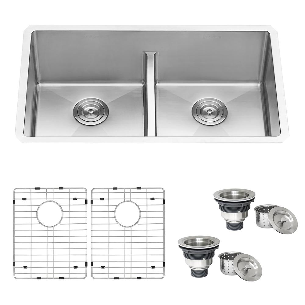 Ruvati 30-inch Low-Divide Undermount Double Bowl 16 Gauge Kitchen Sink. Picture 2