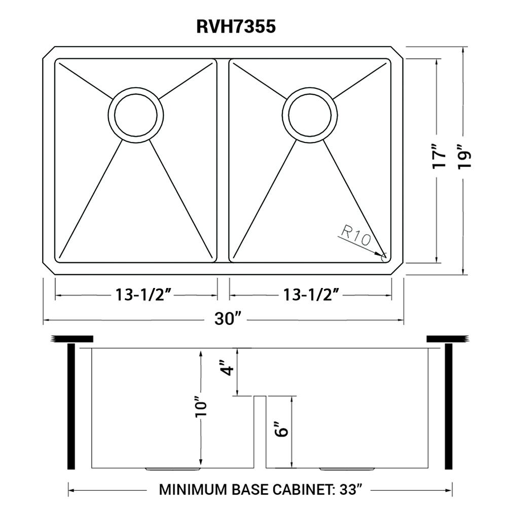 Ruvati 30-inch Low-Divide Undermount Double Bowl 16 Gauge Kitchen Sink. Picture 11