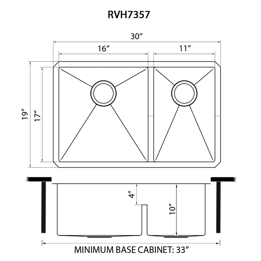 Ruvati 30-inch Low-Divide Undermount Double Bowl 16 Gauge Kitchen Sink. Picture 10