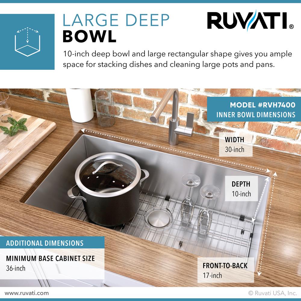 Ruvati 32-inch Undermount 16 Gauge Rounded Corners Kitchen Sink Single Bowl. Picture 9