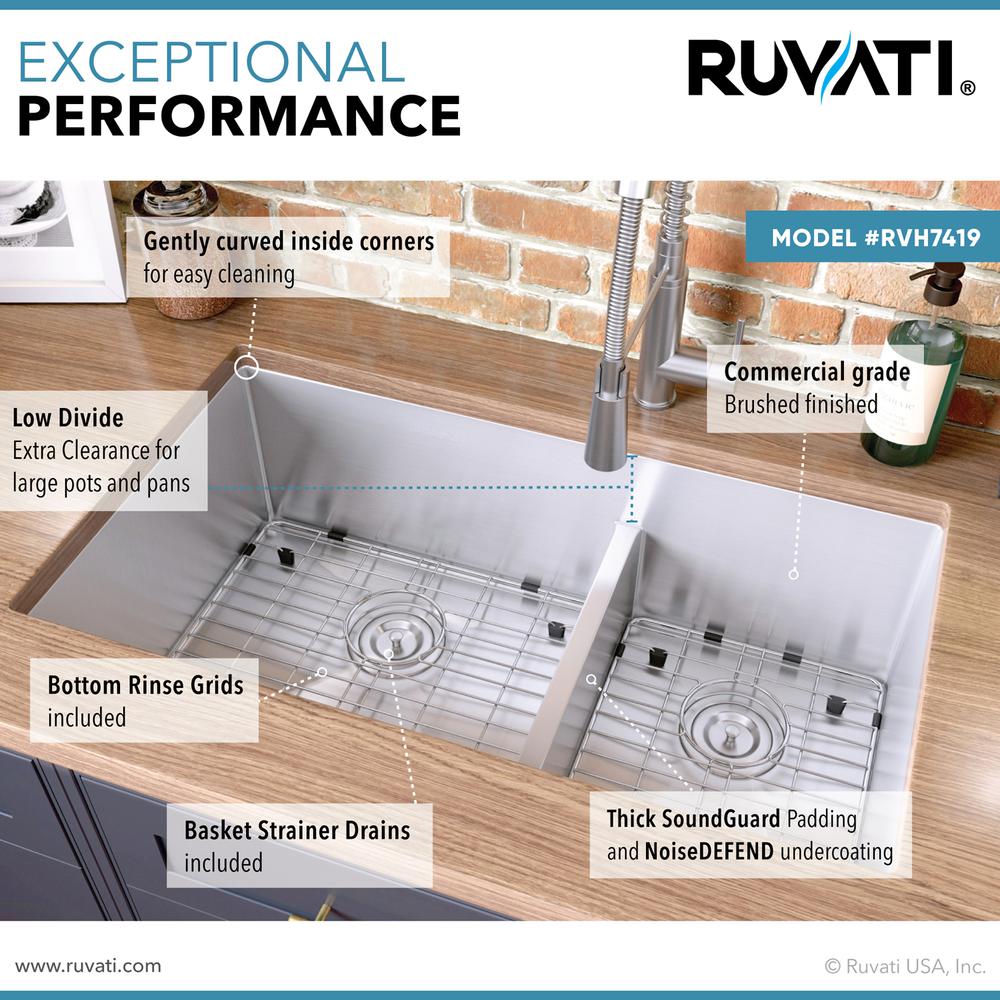 Ruvati 33-inch Low-Divide Undermount Kitchen Sink. Picture 9