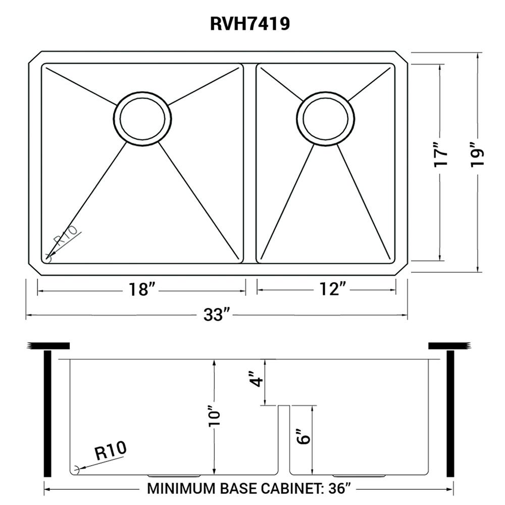 Ruvati 33-inch Low-Divide Undermount Kitchen Sink. Picture 12
