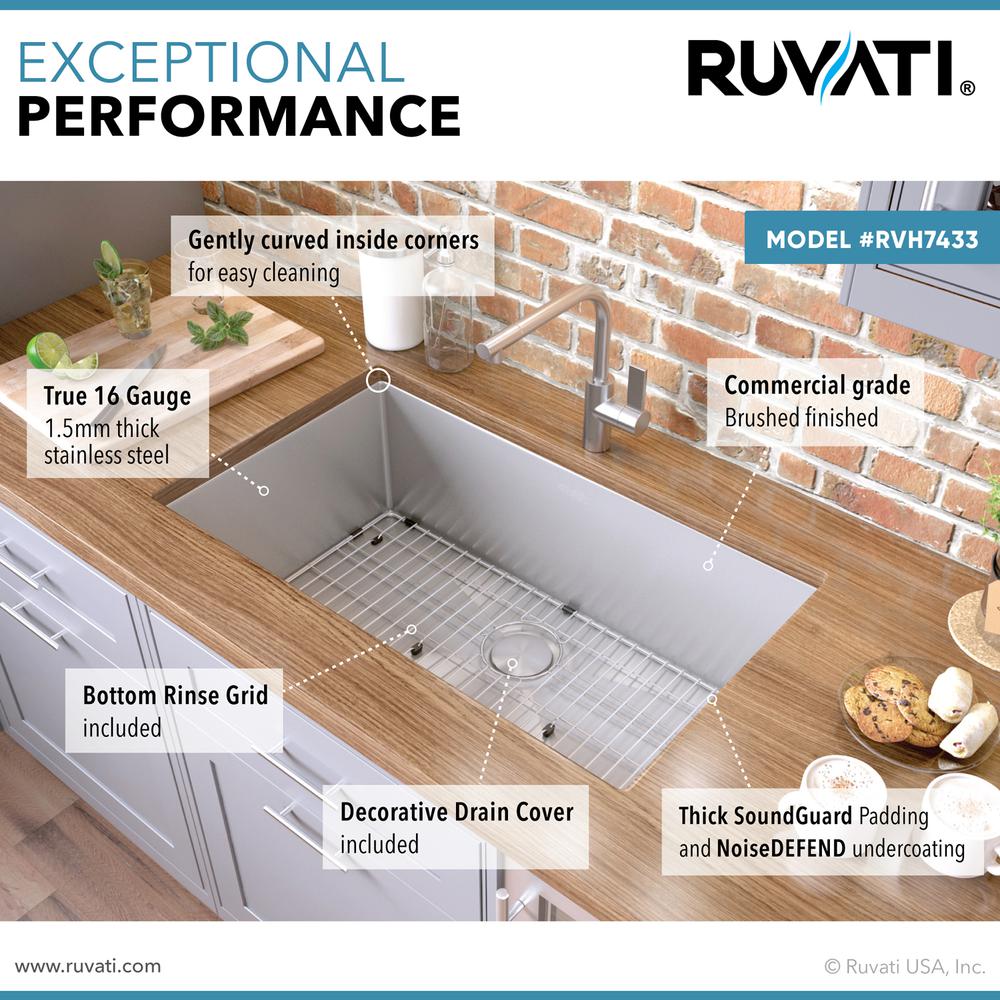 Ruvati 33-inch Undermount 16 Gauge Kitchen Sink Single Bowl. Picture 5