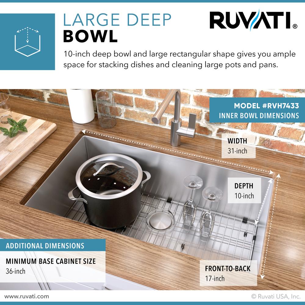 Ruvati 33-inch Undermount 16 Gauge Kitchen Sink Single Bowl. Picture 8