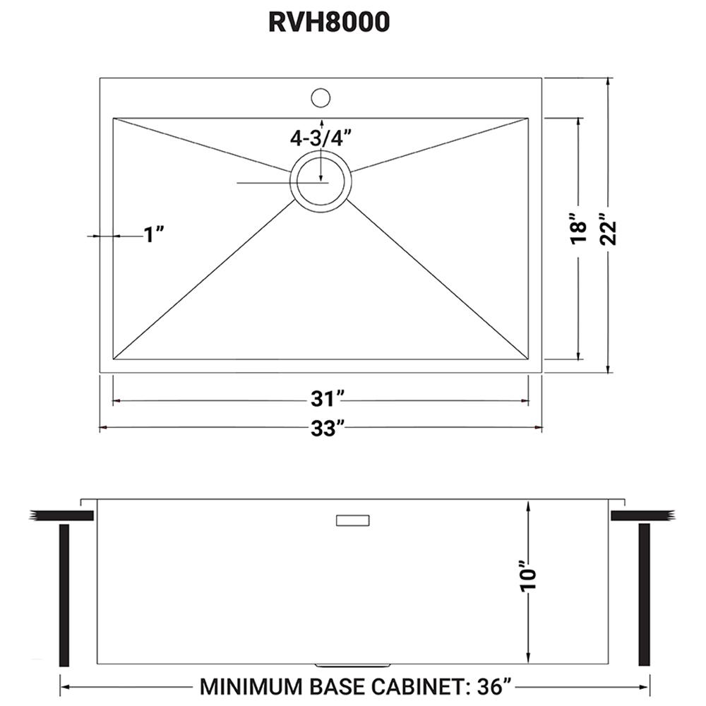 Ruvati 33 x 22 Kitchen Sink Single Bowl1 hole. Picture 13