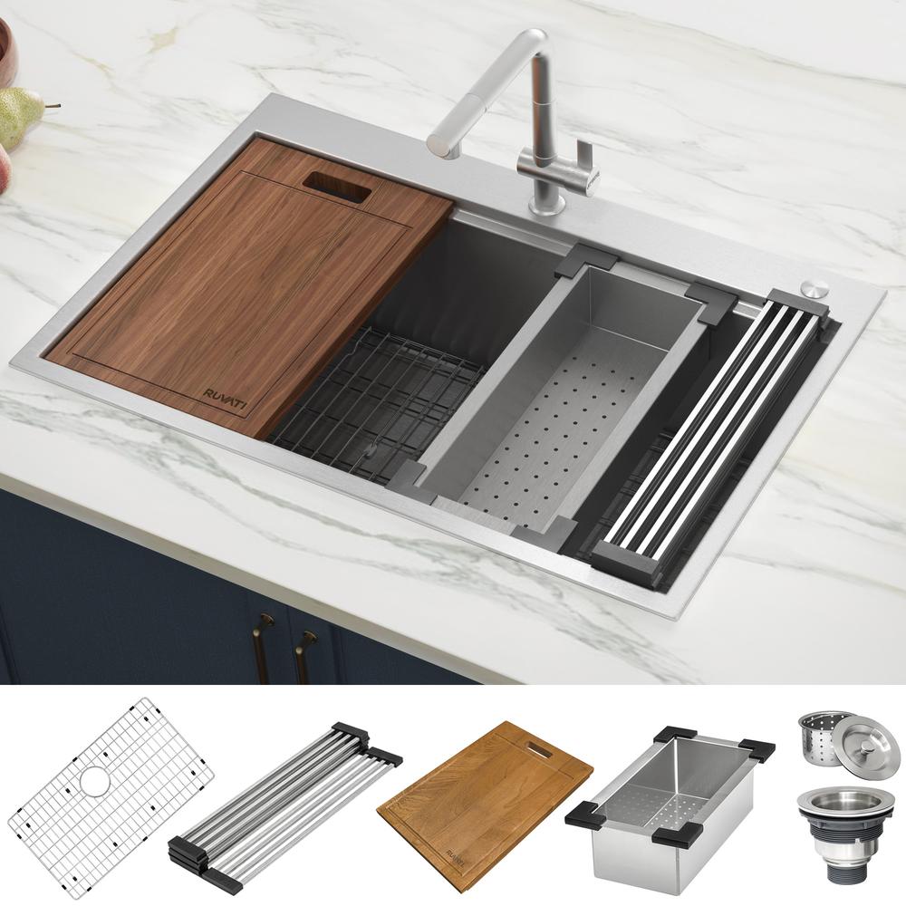 Ruvati 33 x 22 inch 16 Gauge Rounded Corners Kitchen Sink Single Bowl. Picture 15