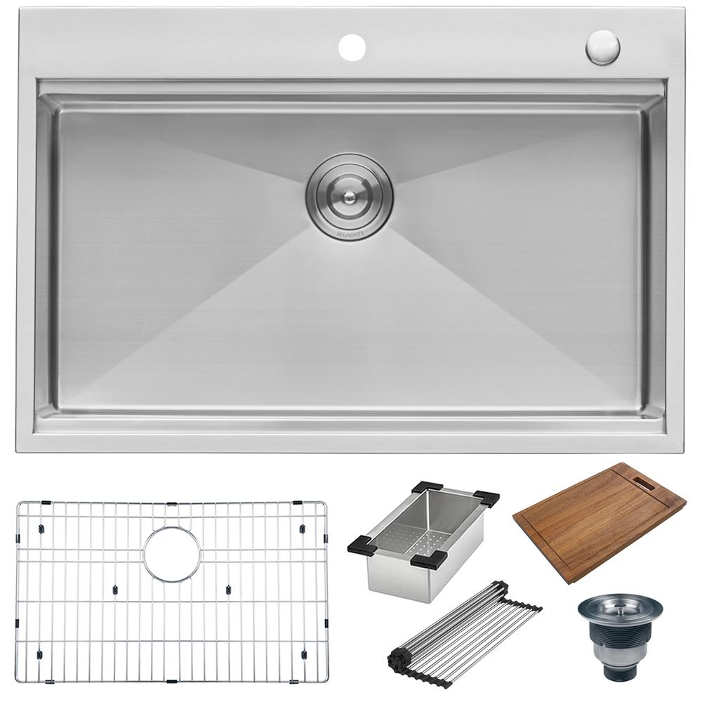 Ruvati 33 x 22 inch 16 Gauge Rounded Corners Kitchen Sink Single Bowl. Picture 11