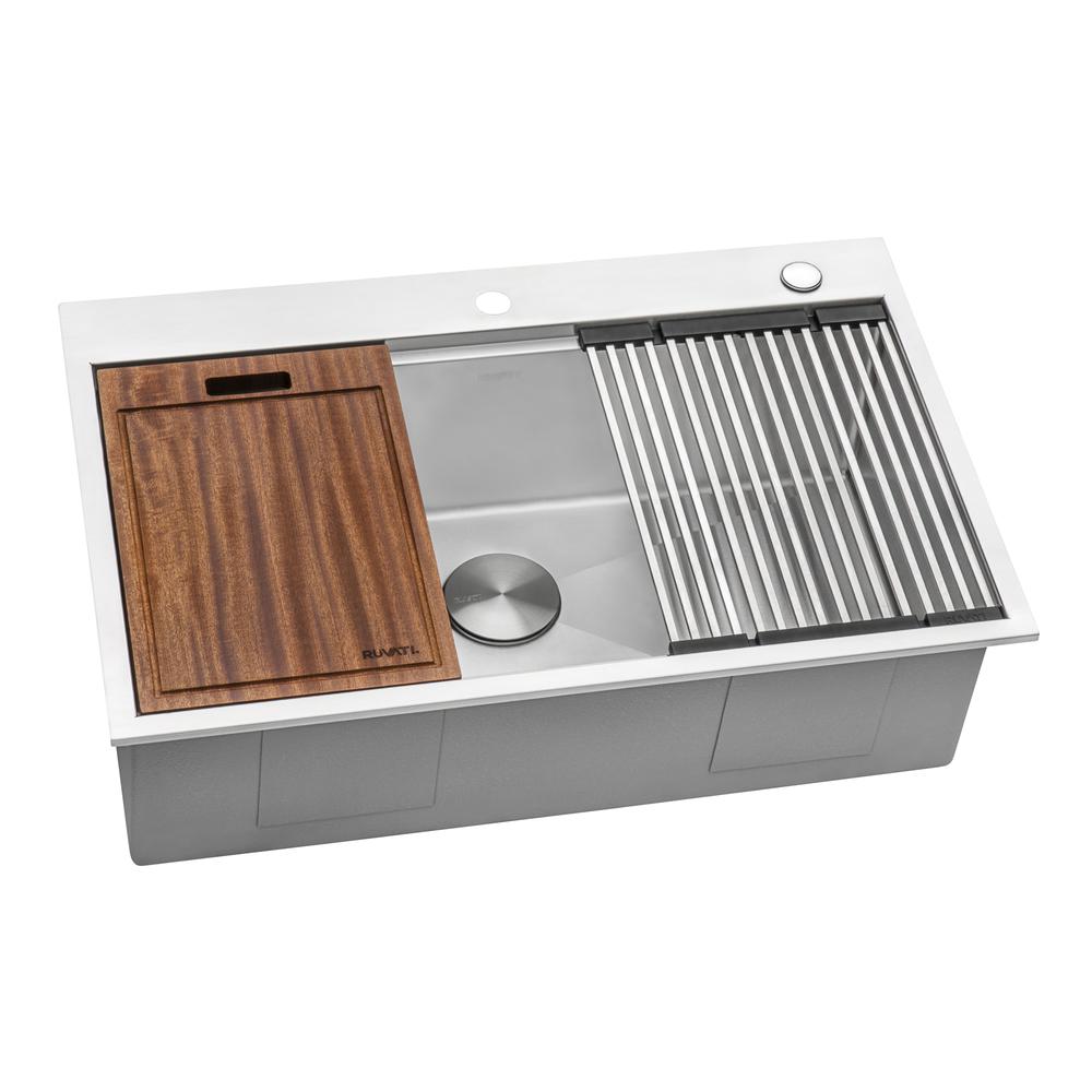Ruvati 33 x 22 inch 16 Gauge Rounded Corners Kitchen Sink Single Bowl. Picture 2