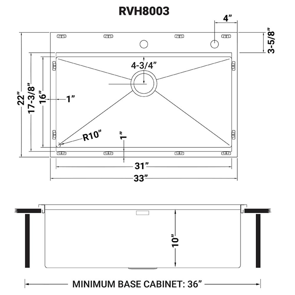 Ruvati 33 x 22 inch 16 Gauge Rounded Corners Kitchen Sink Single Bowl. Picture 12