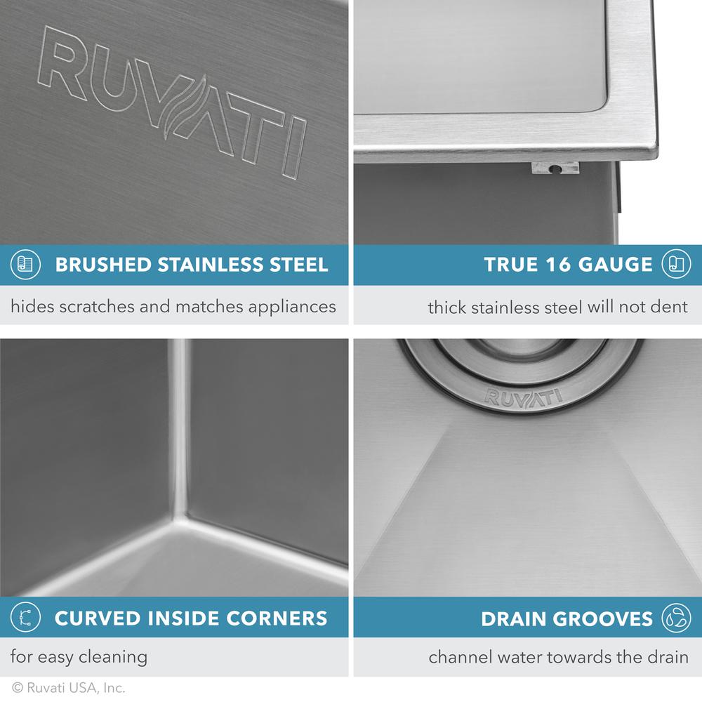 Ruvati 33 x 22 inch Drop-in 16 Gauge Topmount Kitchen Sink Single Bowl. Picture 5