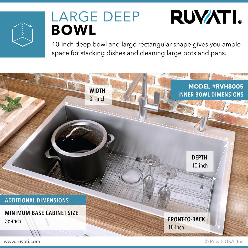Ruvati 33 x 22 inch Drop-in 16 Gauge Topmount Kitchen Sink Single Bowl. Picture 9