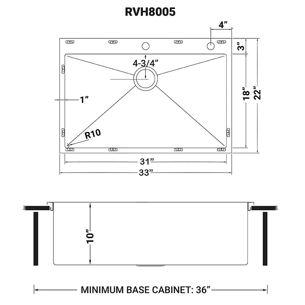 Ruvati 33 x 22 inch Drop-in 16 Gauge Topmount Kitchen Sink Single Bowl. Picture 12