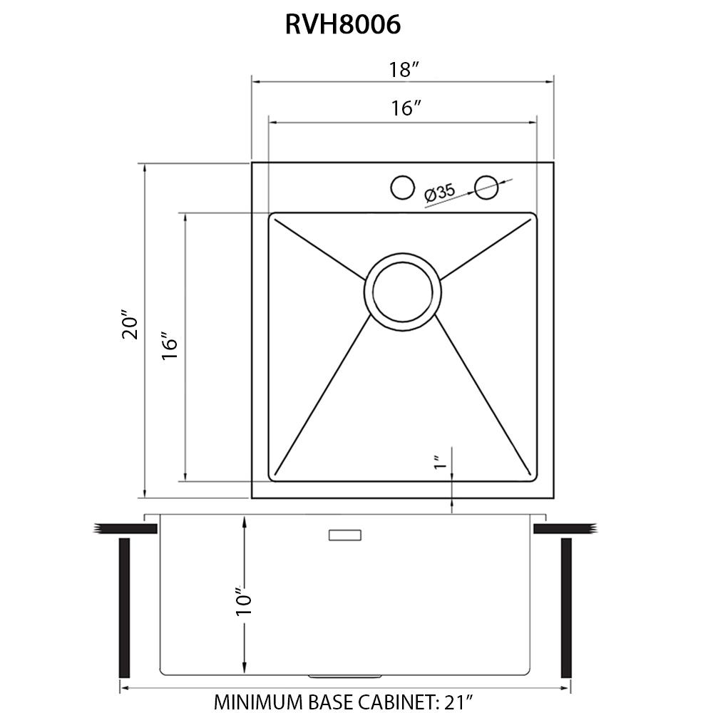 Ruvati 18 x 20 inch Drop-in Topmount Rounded 16 Gauge Kitchen Sink Single Bowl. Picture 6