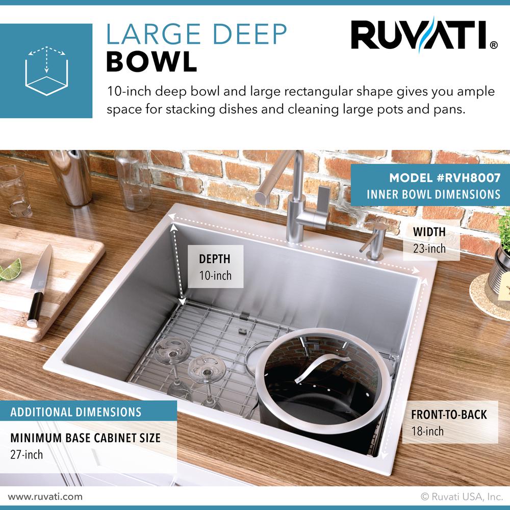 Ruvati 25-in Drop-in Topmount 16 Gauge Rounded Corners Kitchen Sink Single Bowl. Picture 6