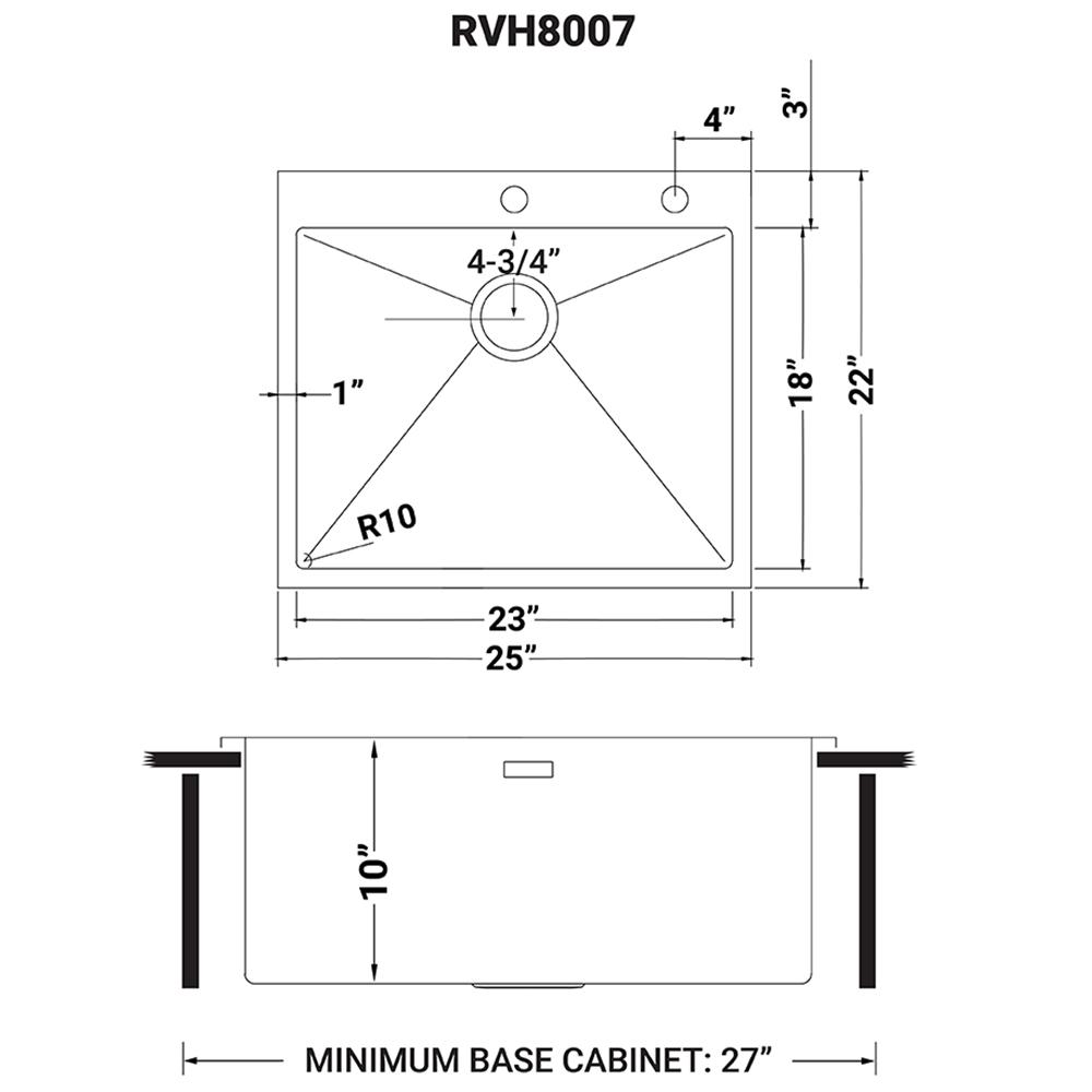 Ruvati 25-in Drop-in Topmount 16 Gauge Rounded Corners Kitchen Sink Single Bowl. Picture 10
