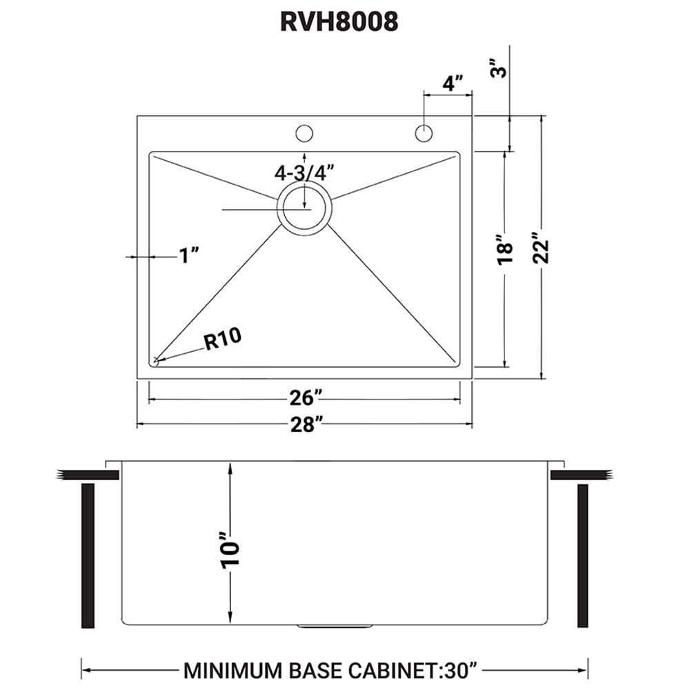 Ruvati 28-in Drop-in Topmount 16 Gauge Rounded Corners Kitchen Sink Single Bowl. Picture 11