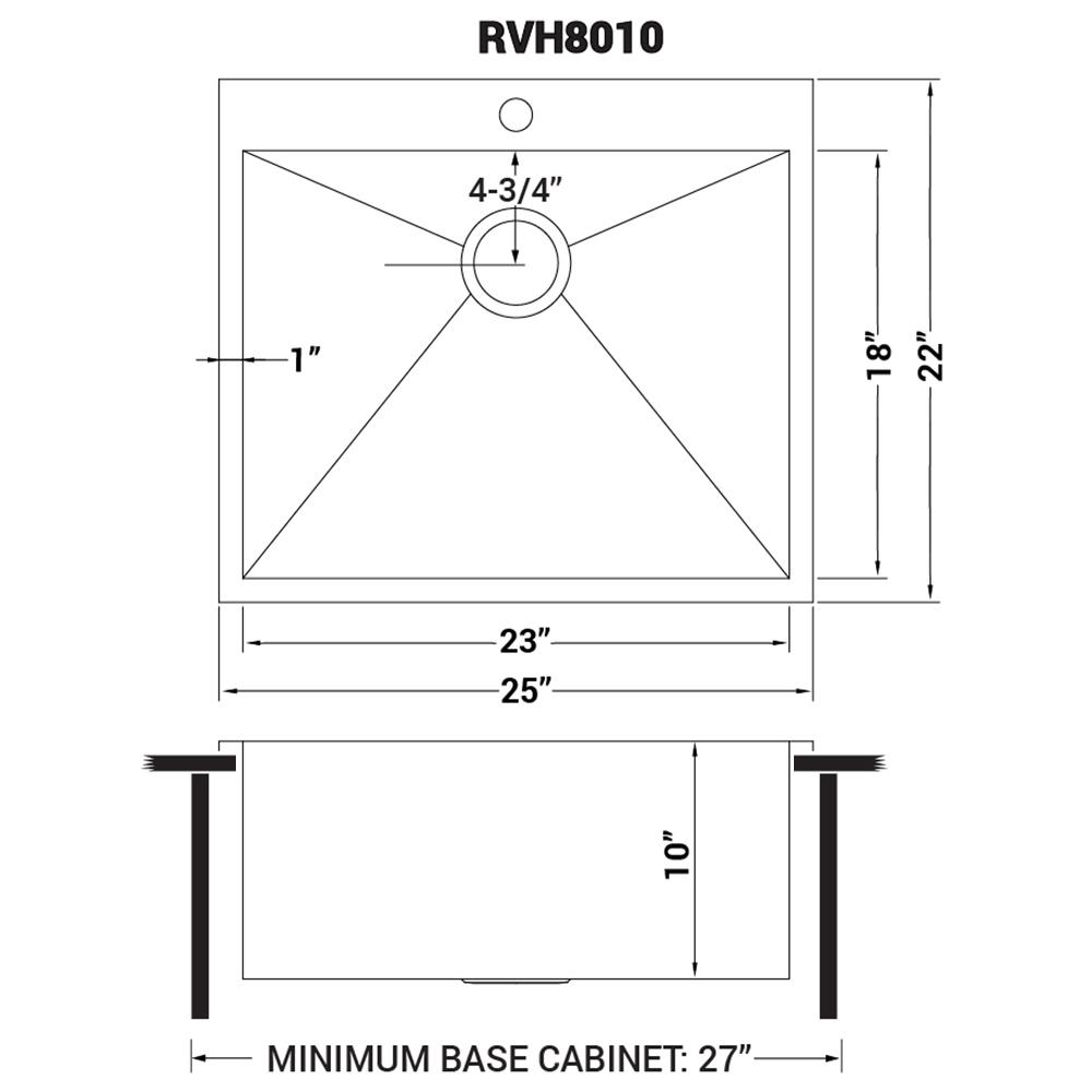 Ruvati 25" Drop-in Topmount 16 Gauge Stainless Steel Single Bowl Kitchen Sink. Picture 12