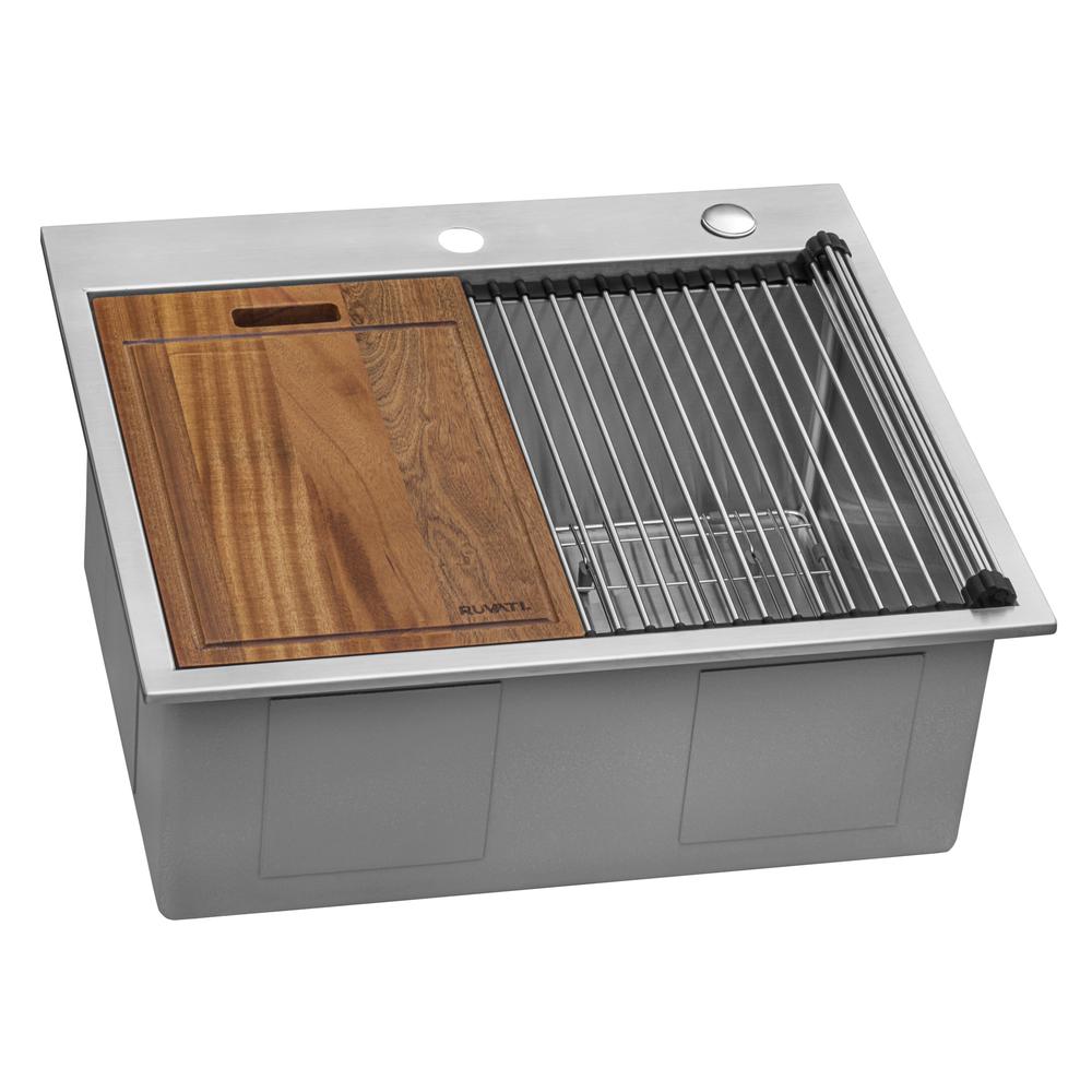 Ruvati 25 x 22 inch Workstation Topmount 16 Gauge Ledge Kitchen Sink Single Bowl. Picture 1