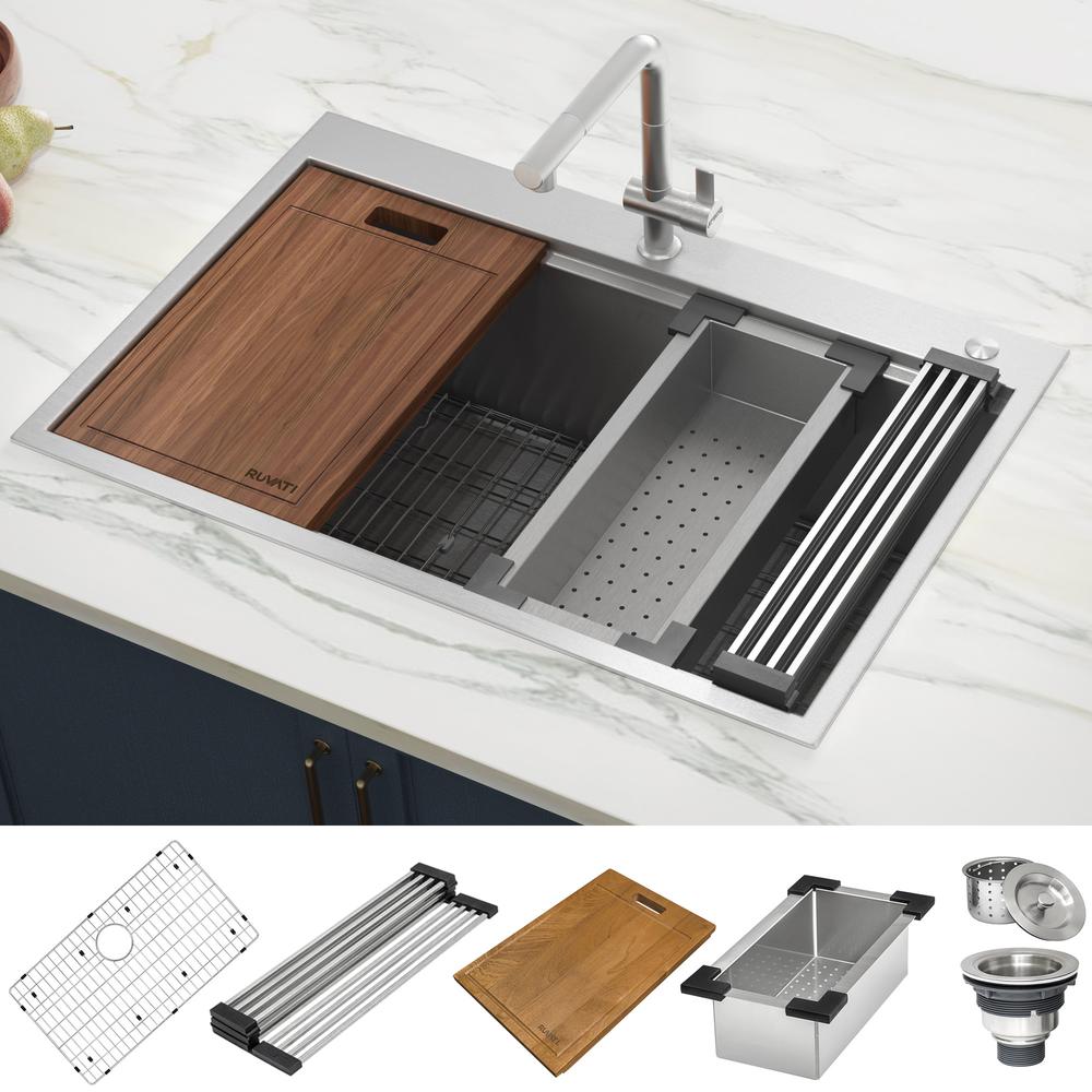 Ruvati 30 x 22 inch Workstation Topmount 16 Gauge Ledge Kitchen Sink Single Bowl. Picture 7