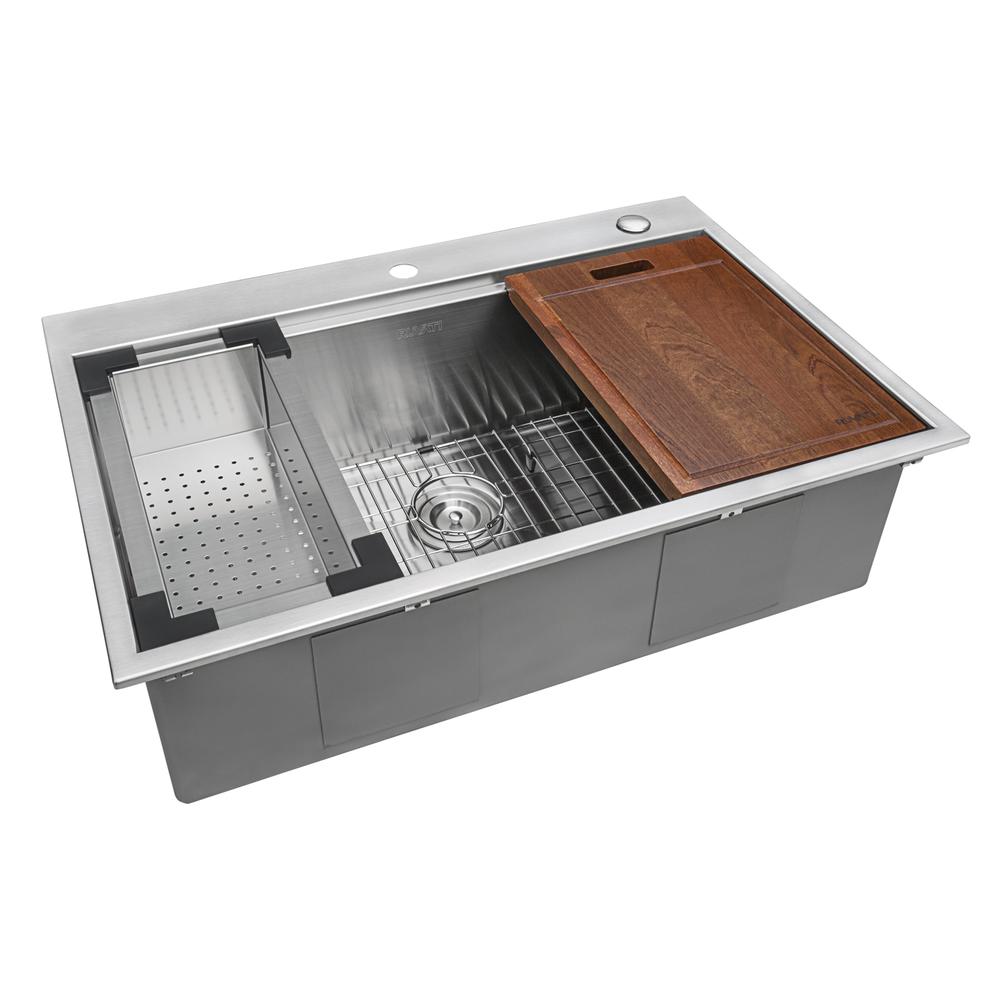 Ruvati 30 x 22 inch Workstation Topmount 16 Gauge Ledge Kitchen Sink Single Bowl. Picture 1