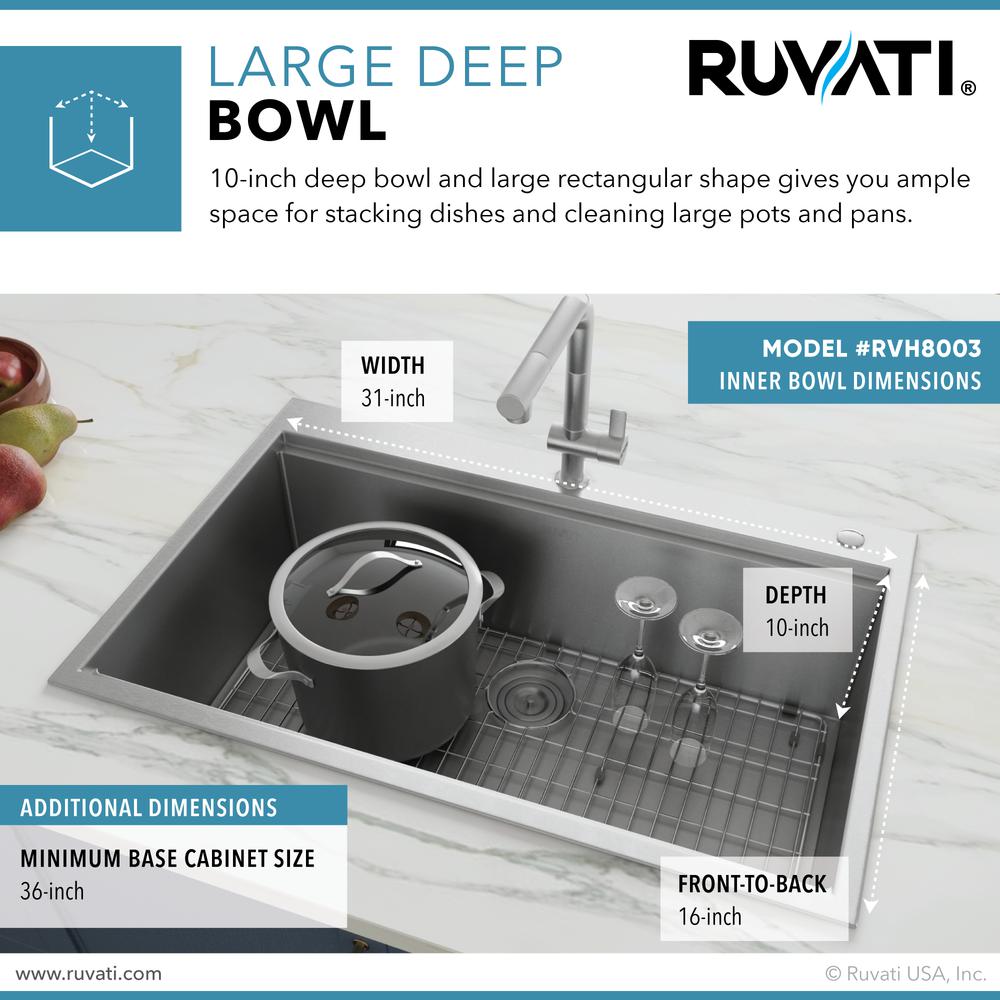 Ruvati 30 x 22 inch Workstation Topmount 16 Gauge Ledge Kitchen Sink Single Bowl. Picture 11