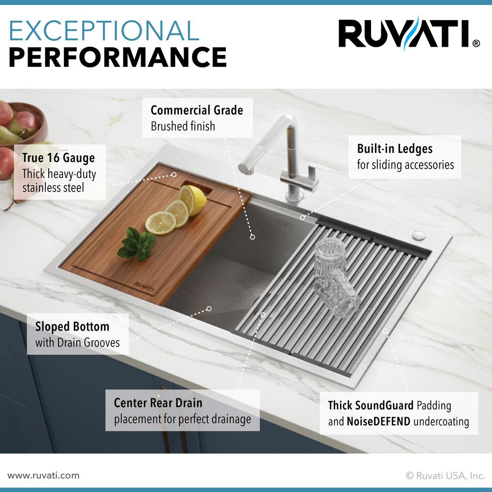 Ruvati 30 x 22 inch Workstation Topmount 16 Gauge Ledge Kitchen Sink Single Bowl. Picture 14