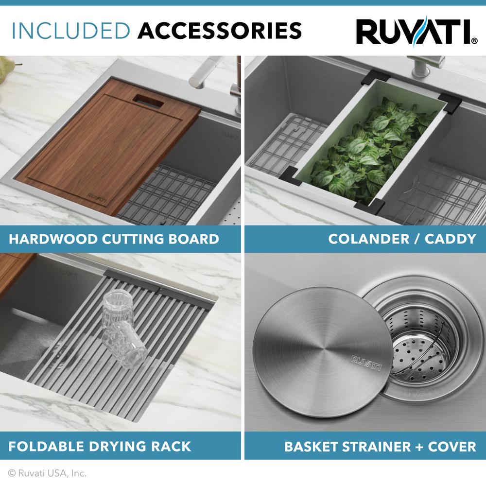 Ruvati 33 x 22 inch Workstation Drop-in 40/60 Double Bowl Topmount Kitchen Sink. Picture 12