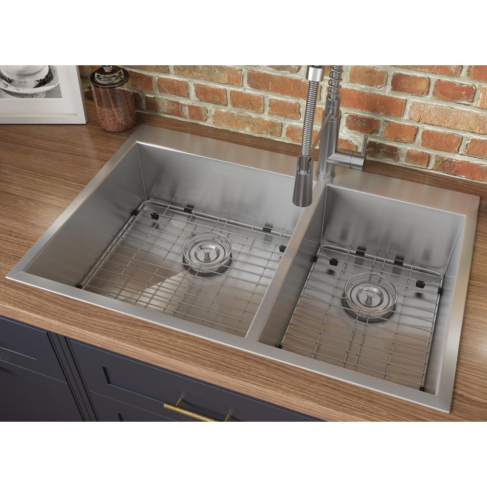 Ruvati 33 x 22 inch Drop-in 60/40 Double Bowl 16 Gauge Topmount Kitchen Sink. Picture 13