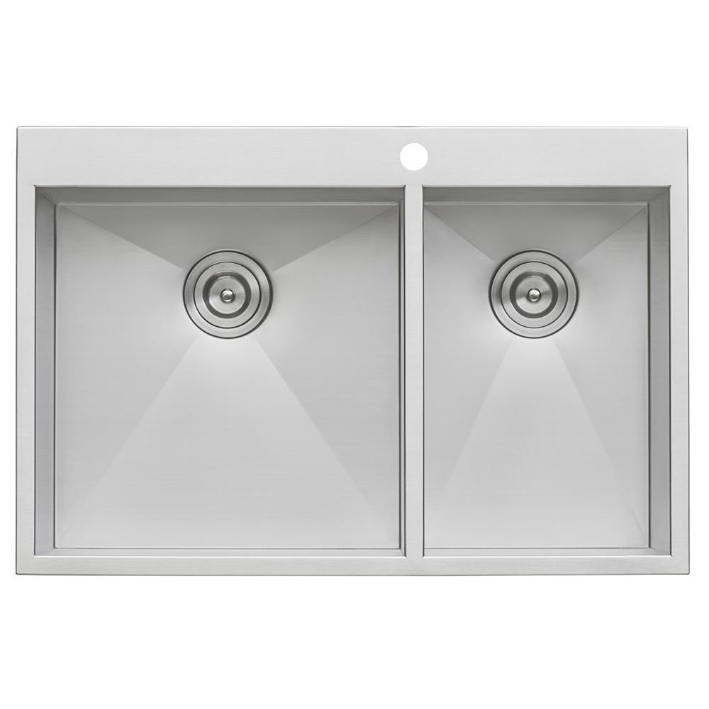 Ruvati 33 x 22 inch Drop-in 60/40 Double Bowl 16 Gauge Topmount Kitchen Sink. Picture 3