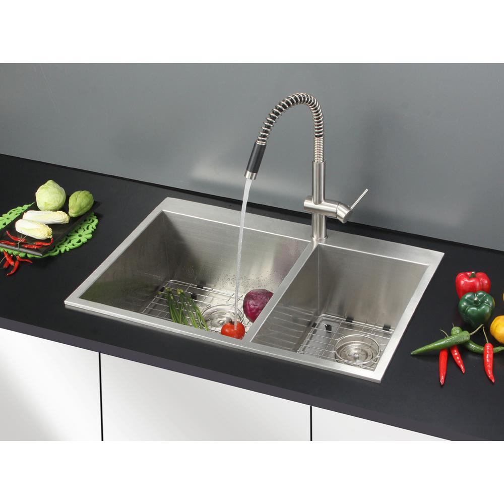 Ruvati 33 x 22 inch Drop-in 60/40 Double Bowl 16 Gauge Topmount Kitchen Sink. Picture 8