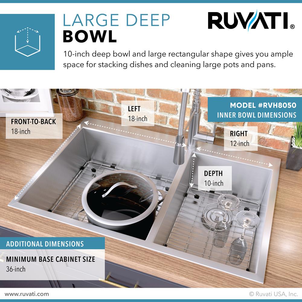 Ruvati 33 x 22 inch Drop-in 60/40 Double Bowl 16 Gauge Topmount Kitchen Sink. Picture 9