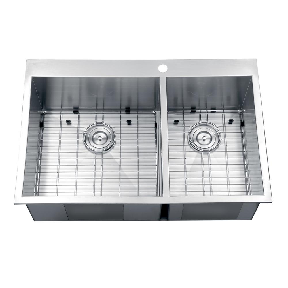 Ruvati 33 x 22 inch Drop-in 60/40 Double Bowl 16 Gauge Topmount Kitchen Sink. Picture 11