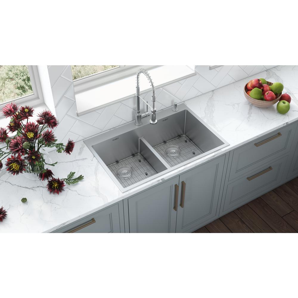 Ruvati 33 x 22 inch Drop-in 50/50 Double Bowl 16 Gauge Topmount Kitchen Sink. Picture 15