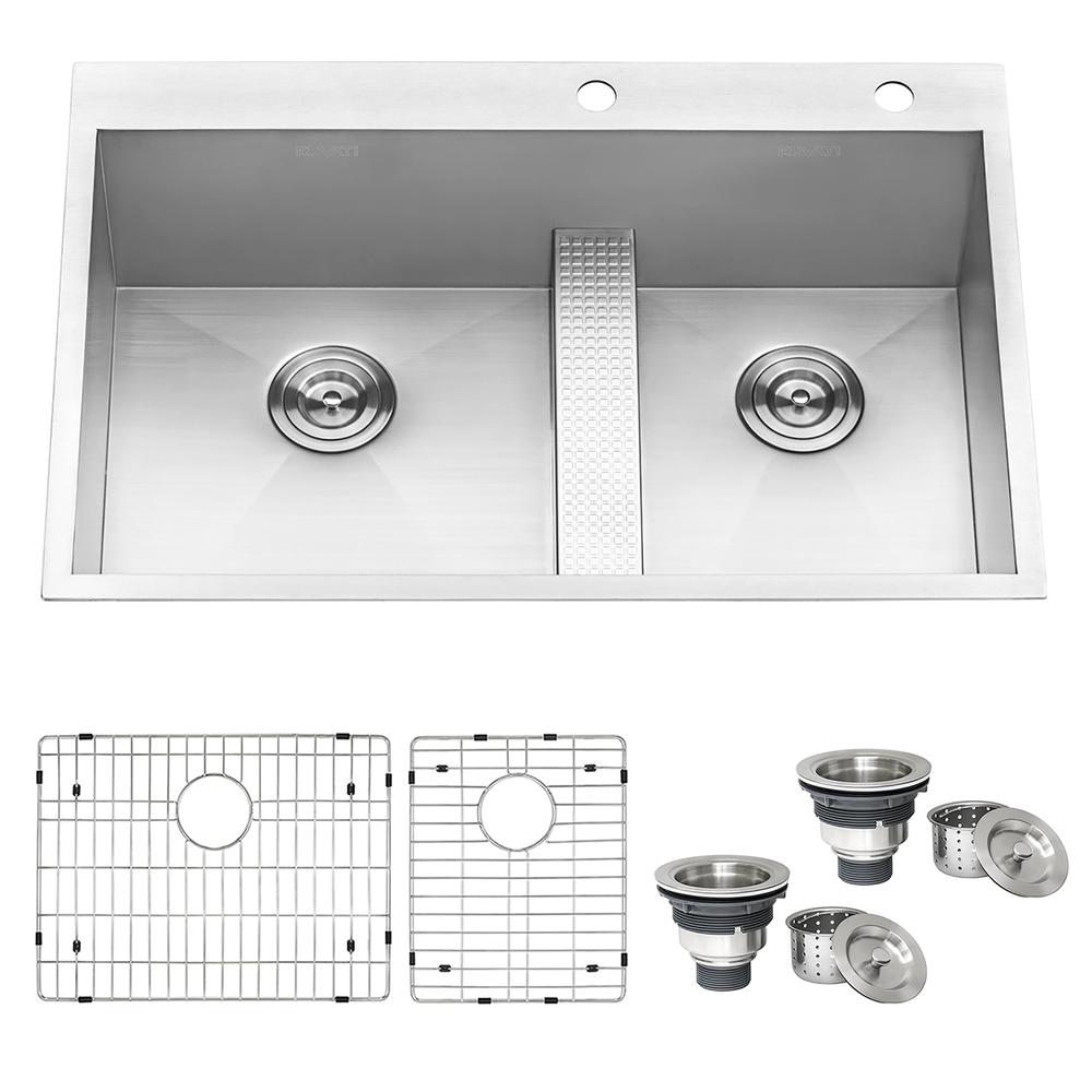 Ruvati 33-inch Drop-in Low Platform-Divide 16 Gauge Topmount Kitchen Sink. Picture 18