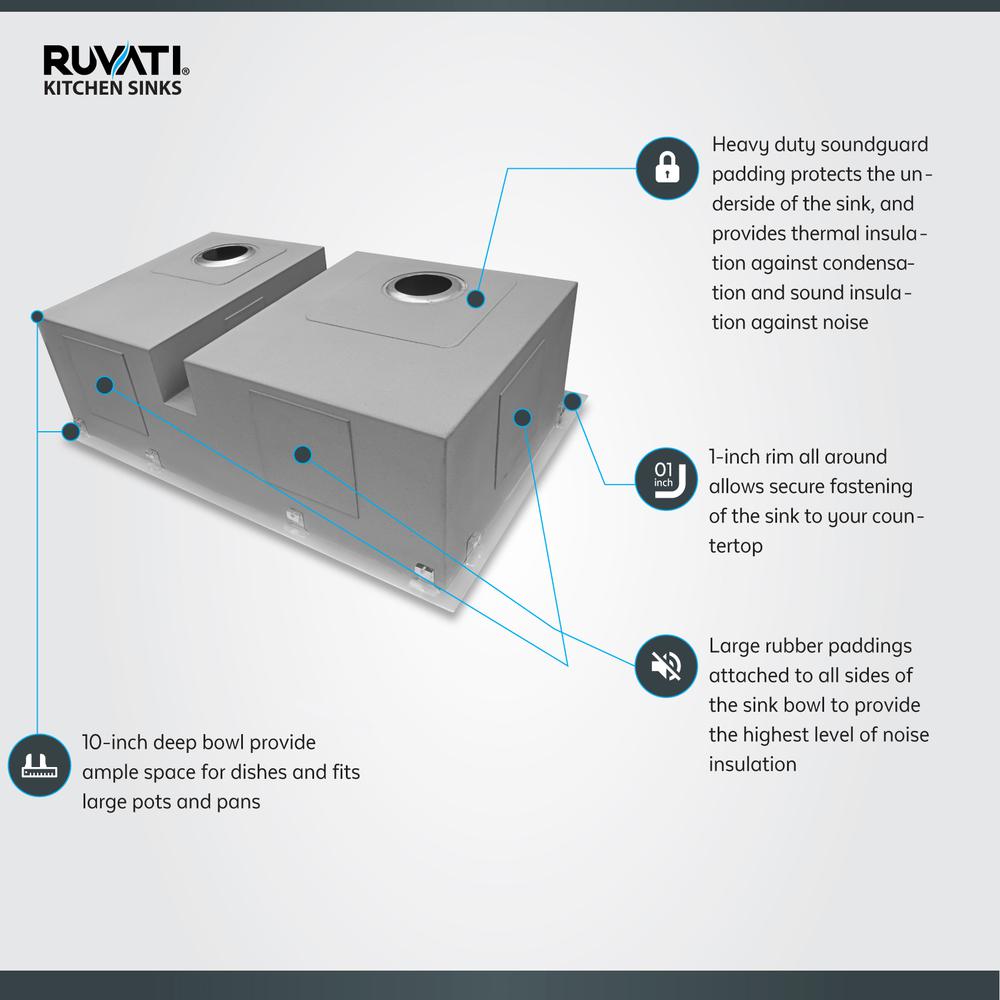 Ruvati 33-inch Drop-in Low Platform-Divide 16 Gauge Topmount Kitchen Sink. Picture 5
