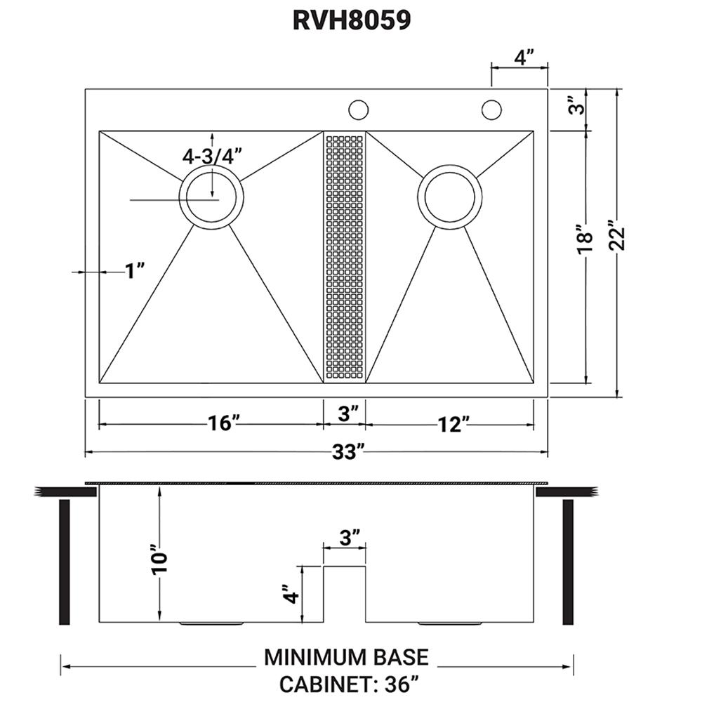 Ruvati 33-inch Drop-in Low Platform-Divide 16 Gauge Topmount Kitchen Sink. Picture 17