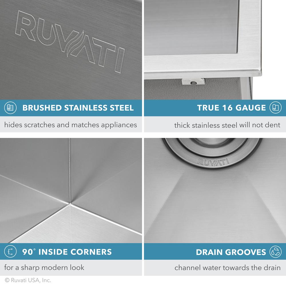 Ruvati 15 x 20 inch Drop-in Topmount Bar Prep Sink 16 Gauge Single Bowl. Picture 2