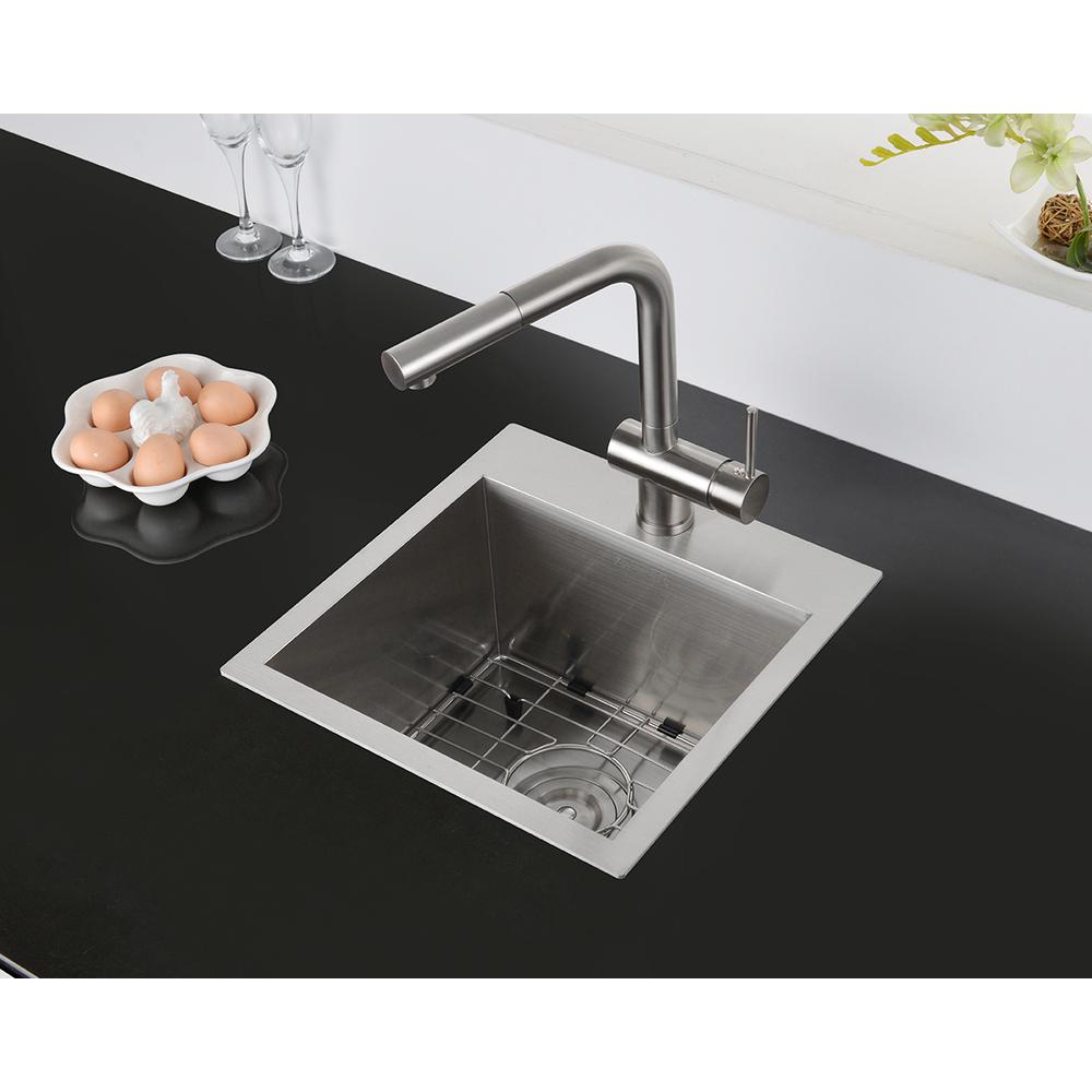 Ruvati 15 x 15 inch Drop-in Topmount Bar Prep Sink 16 Gauge Single Bowl. Picture 8