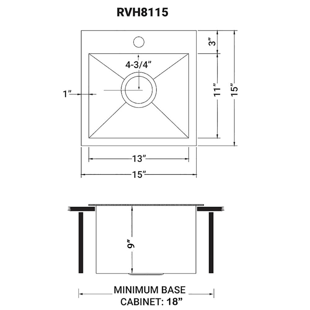 Ruvati 15 x 15 inch Drop-in Topmount Bar Prep Sink 16 Gauge Single Bowl. Picture 10