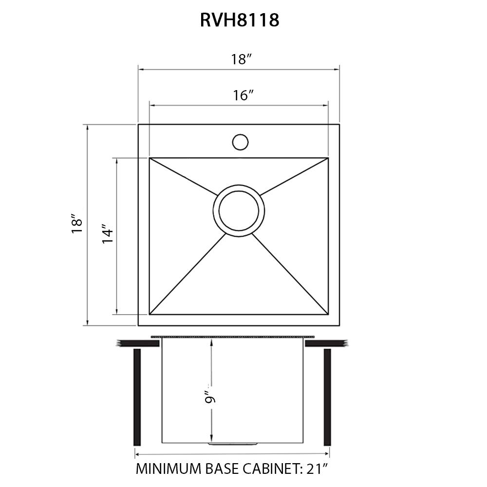 Ruvati 18 x 18 inch Drop-in Topmount Bar Prep Sink 16 Gauge Single Bowl. Picture 4