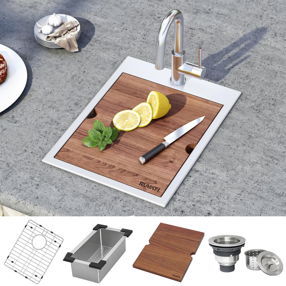 Ruvati 15 x 20 inch Workstation Drop-in Topmount Bar Prep RV Sink 16 Gauge. Picture 3