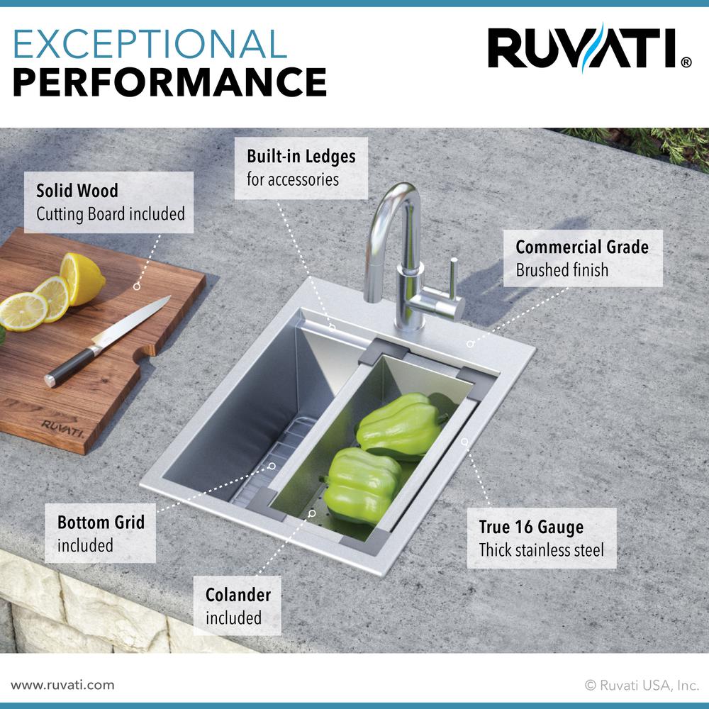 Ruvati 15 x 20 inch Workstation Drop-in Topmount Bar Prep RV Sink 16 Gauge. Picture 12