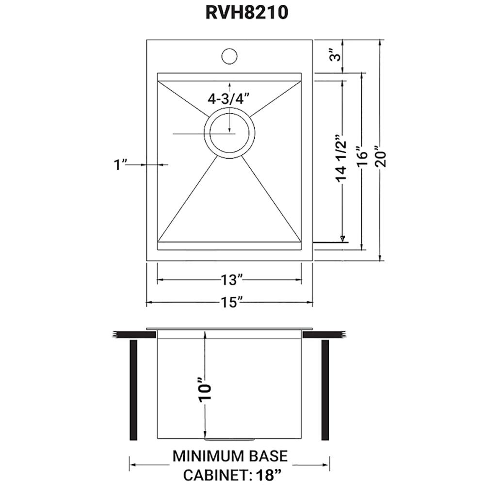 Ruvati 15 x 20 inch Workstation Drop-in Topmount Bar Prep RV Sink 16 Gauge. Picture 19