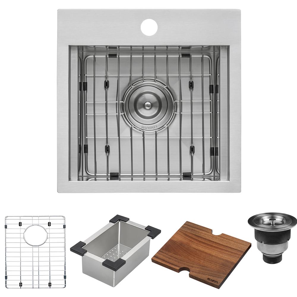 Ruvati 15 x 15 inch Workstation Drop-in Topmount Bar Prep RV Sink 16 Gauge. Picture 7