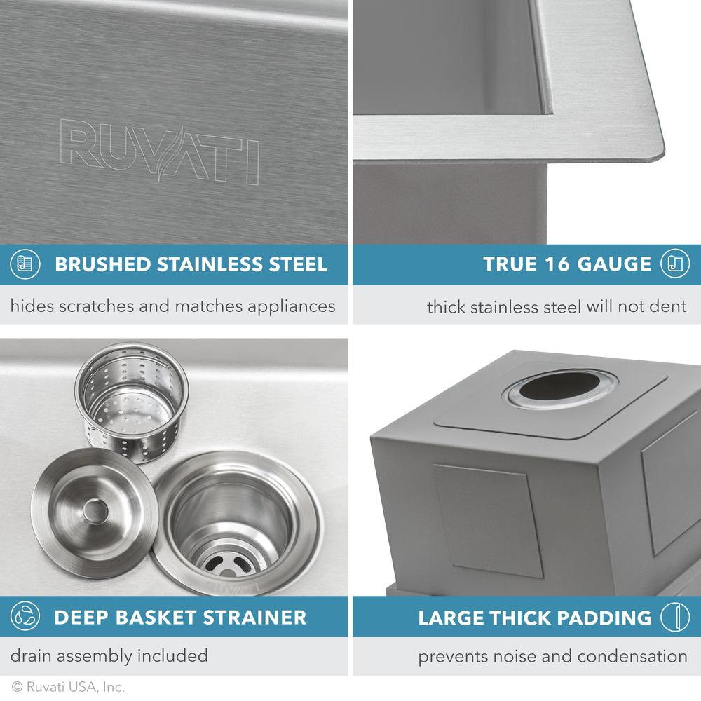 Ruvati 15 x 15 inch Workstation Drop-in Topmount Bar Prep RV Sink 16 Gauge. Picture 12