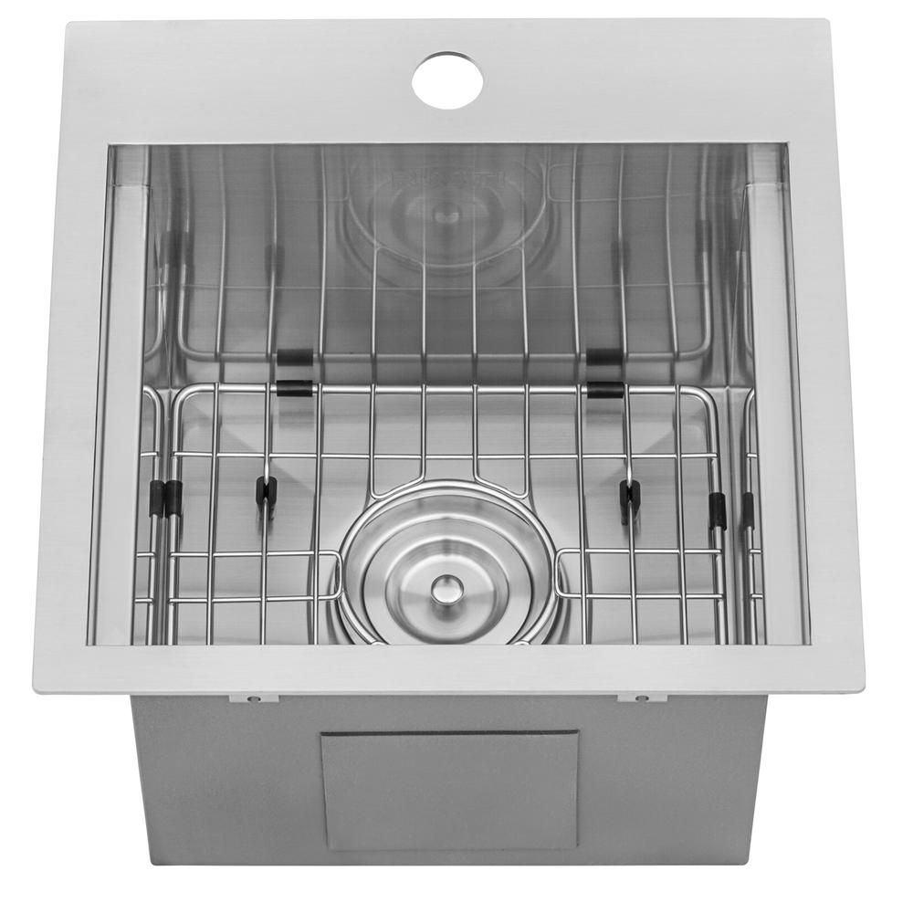Ruvati 15 x 15 inch Workstation Drop-in Topmount Bar Prep RV Sink 16 Gauge. Picture 16