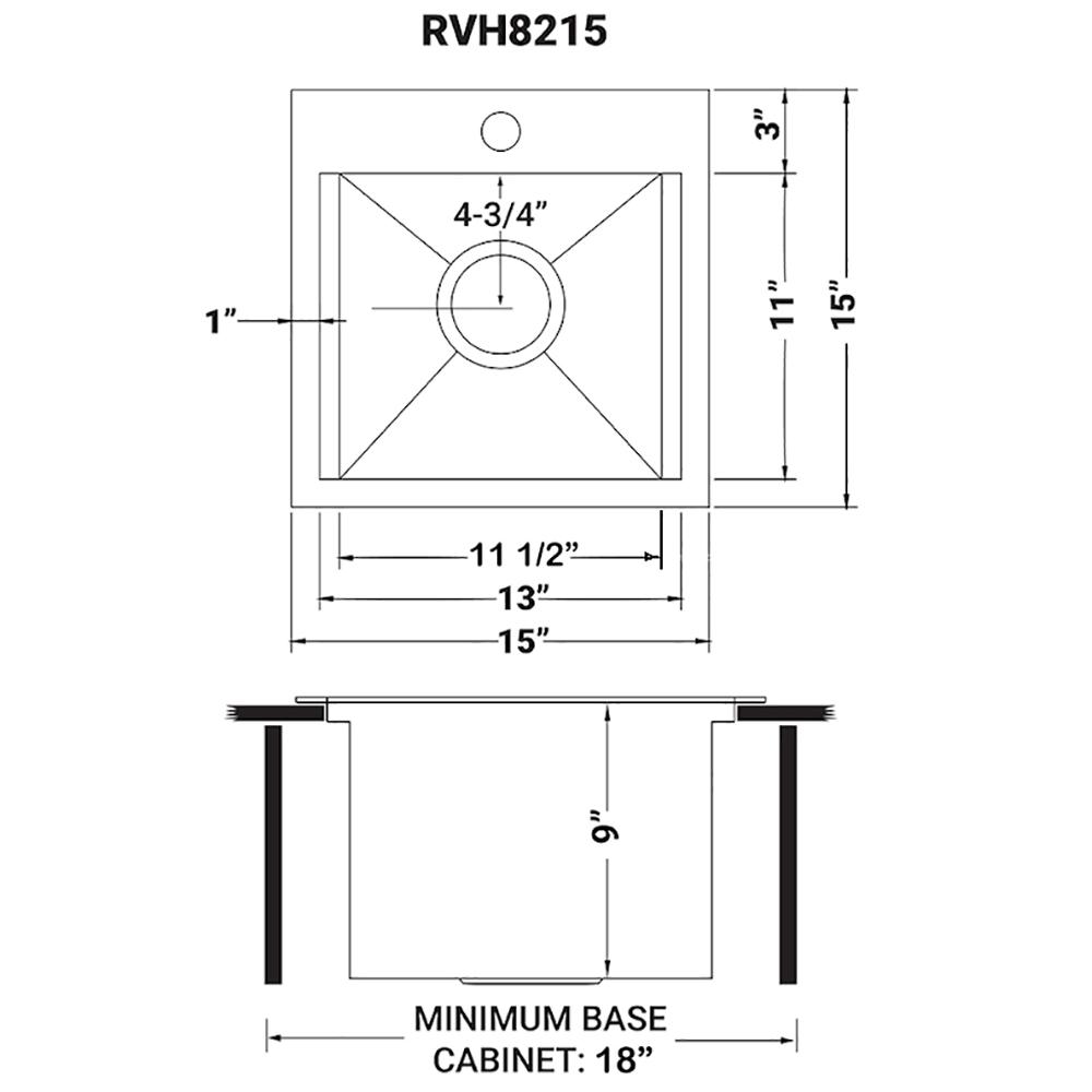 Ruvati 15 x 15 inch Workstation Drop-in Topmount Bar Prep RV Sink 16 Gauge. Picture 19