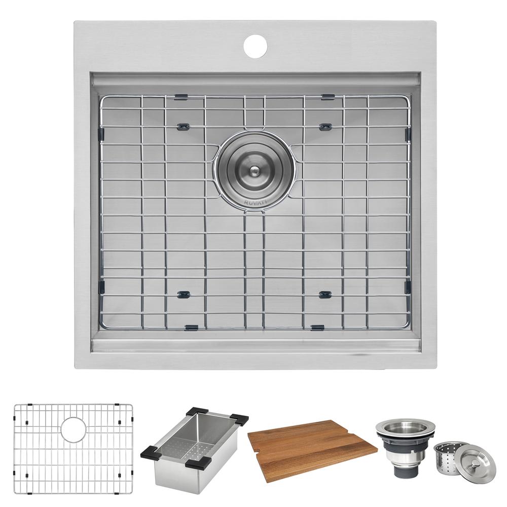 Ruvati 21 x 20 in RV Workstation Drop-in Topmount Bar Prep Kitchen Sink 16 Gauge. Picture 5