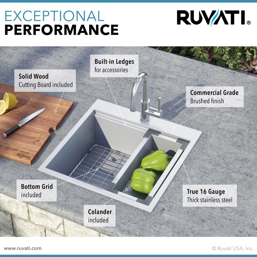 Ruvati 21 x 20 in RV Workstation Drop-in Topmount Bar Prep Kitchen Sink 16 Gauge. Picture 11